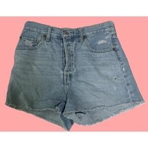 Levi's Ribcage Jeans Shorts Button Fly Blue Distressed Denim Women’s Size 28 NEW